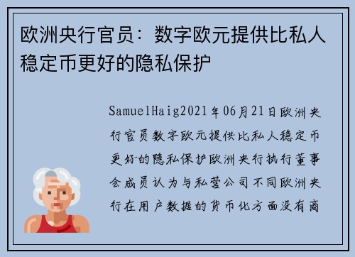 欧洲央行官员：数字欧元提供比私人稳定币更好的隐私保护 