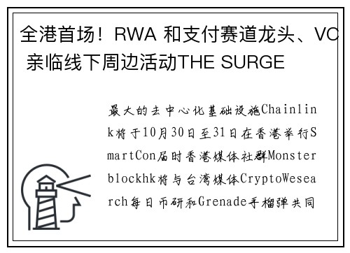 全港首场！RWA 和支付赛道龙头、VC 亲临线下周边活动THE SURGE